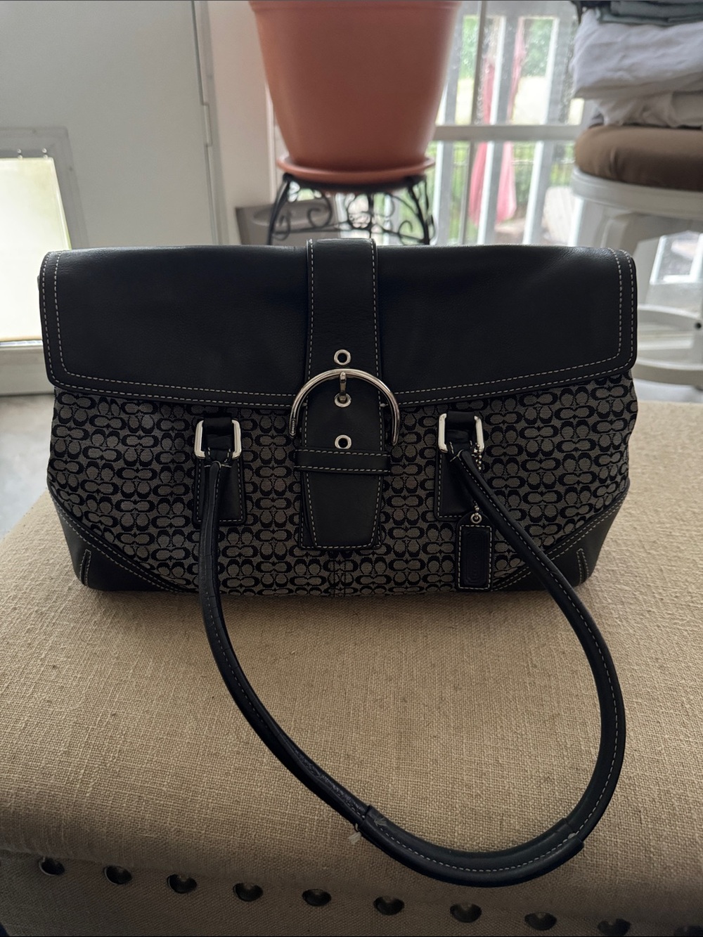 Vintage Coach Black & Gray Signature Canvas Shoulder Bag